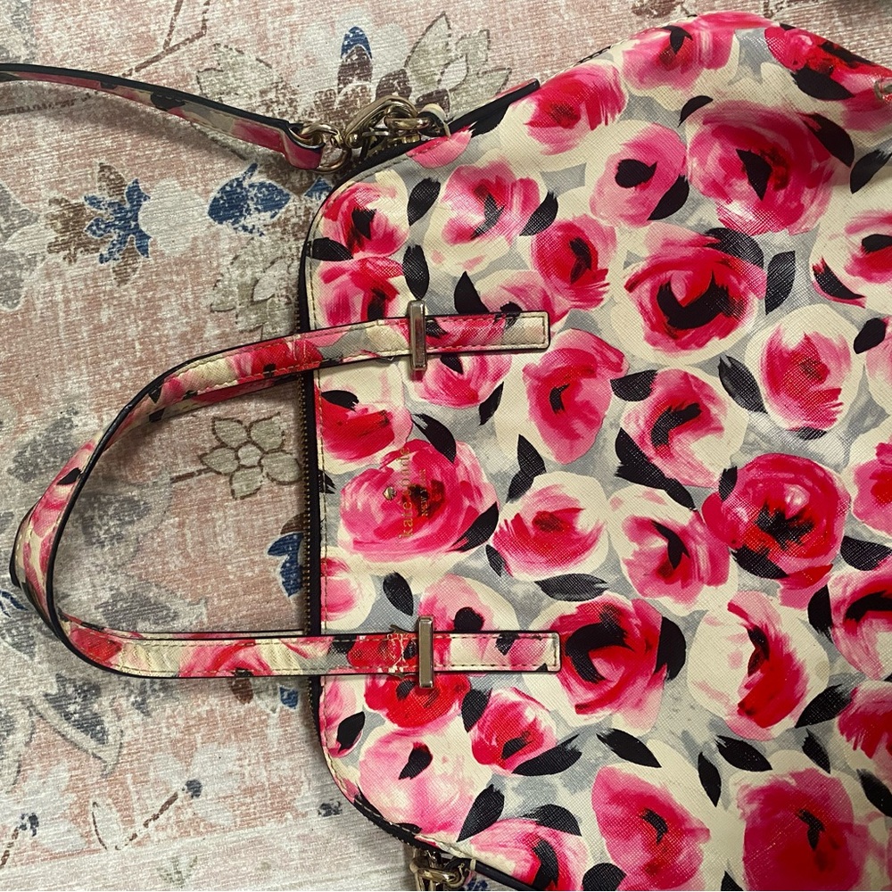 Kate Spade Cedar Street Maise Rose Print Satchel Saffiano Leather Floral (flaws) - Picture 14 of 16